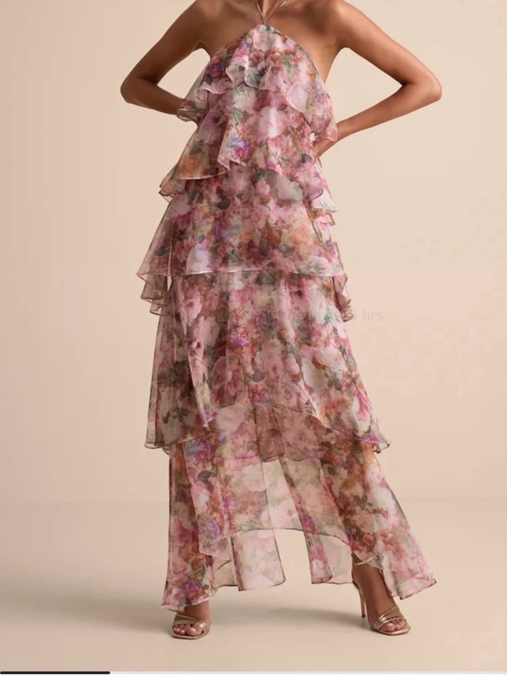 Lulu's Pink Floral Tiered Halter Maxi Dress